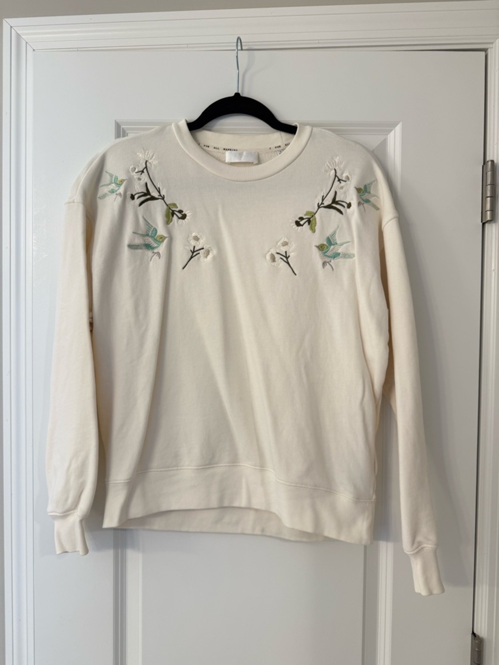 7 For All Mankind Cream Embroidered Crewneck Sweatshirt
